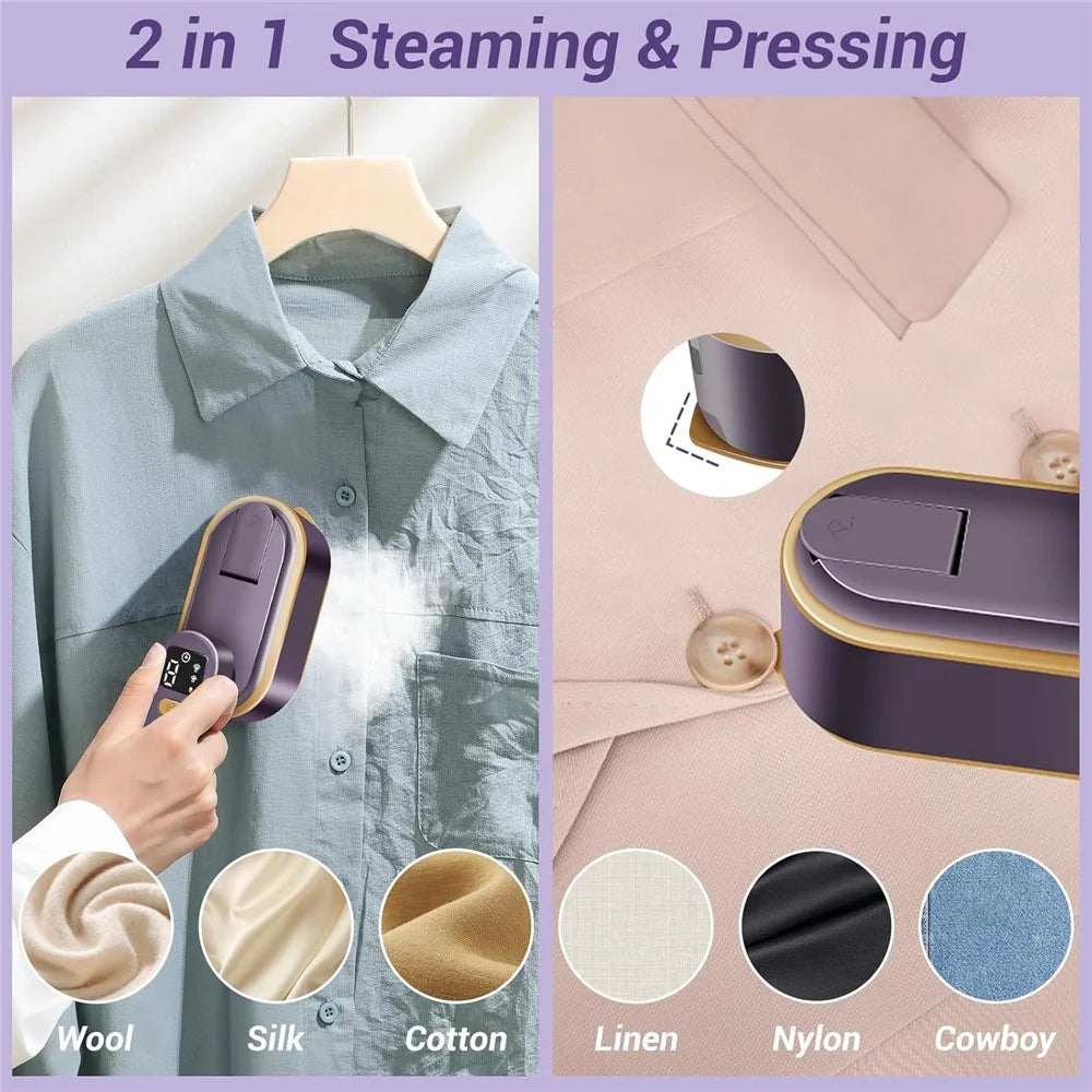 Handheld Garment Steamer Intelligent Digital Display 3 Steam Settings Mini Portable Iron, EU Plug - Purple - 3