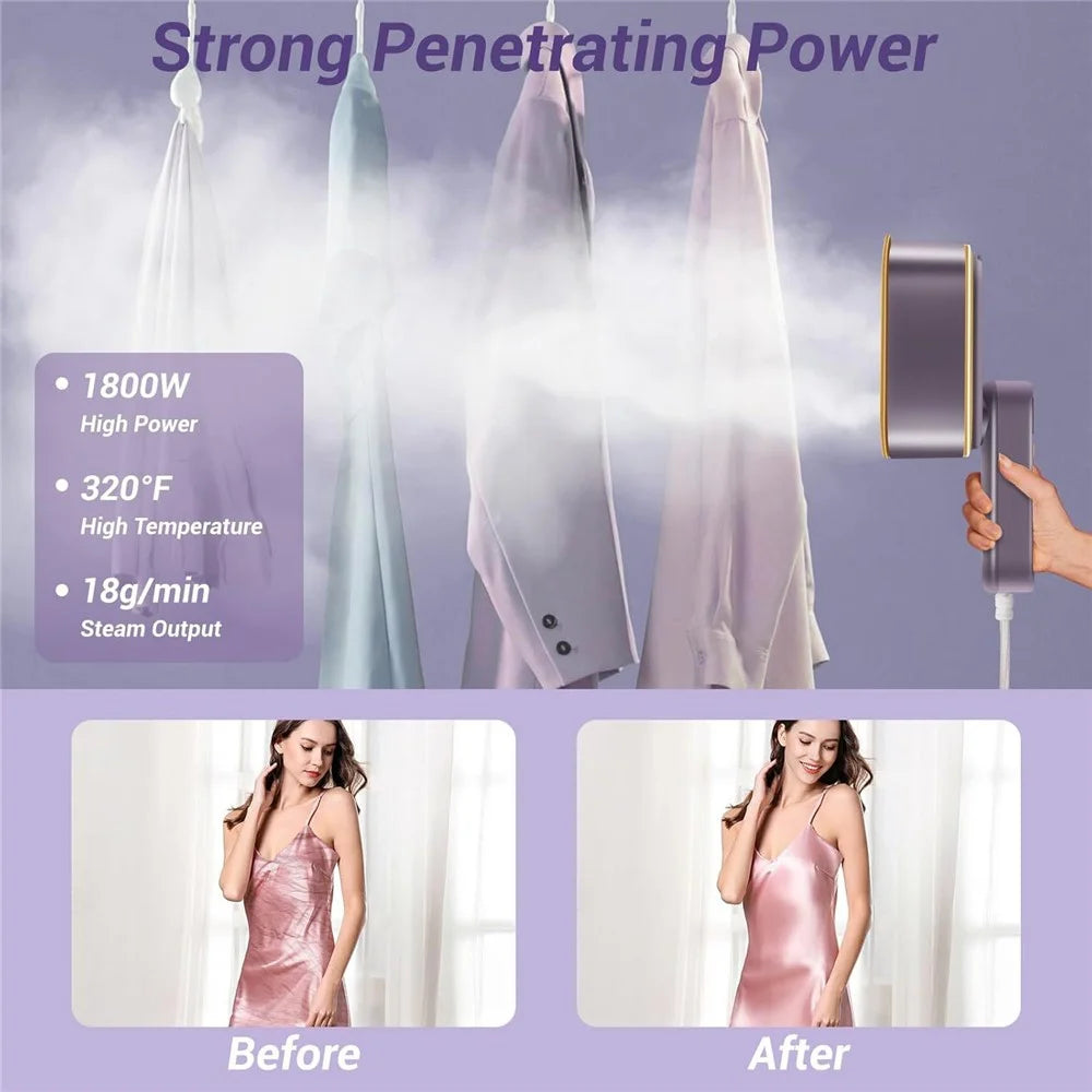Handheld Garment Steamer Intelligent Digital Display 3 Steam Settings Mini Portable Iron, EU Plug - Purple - 4