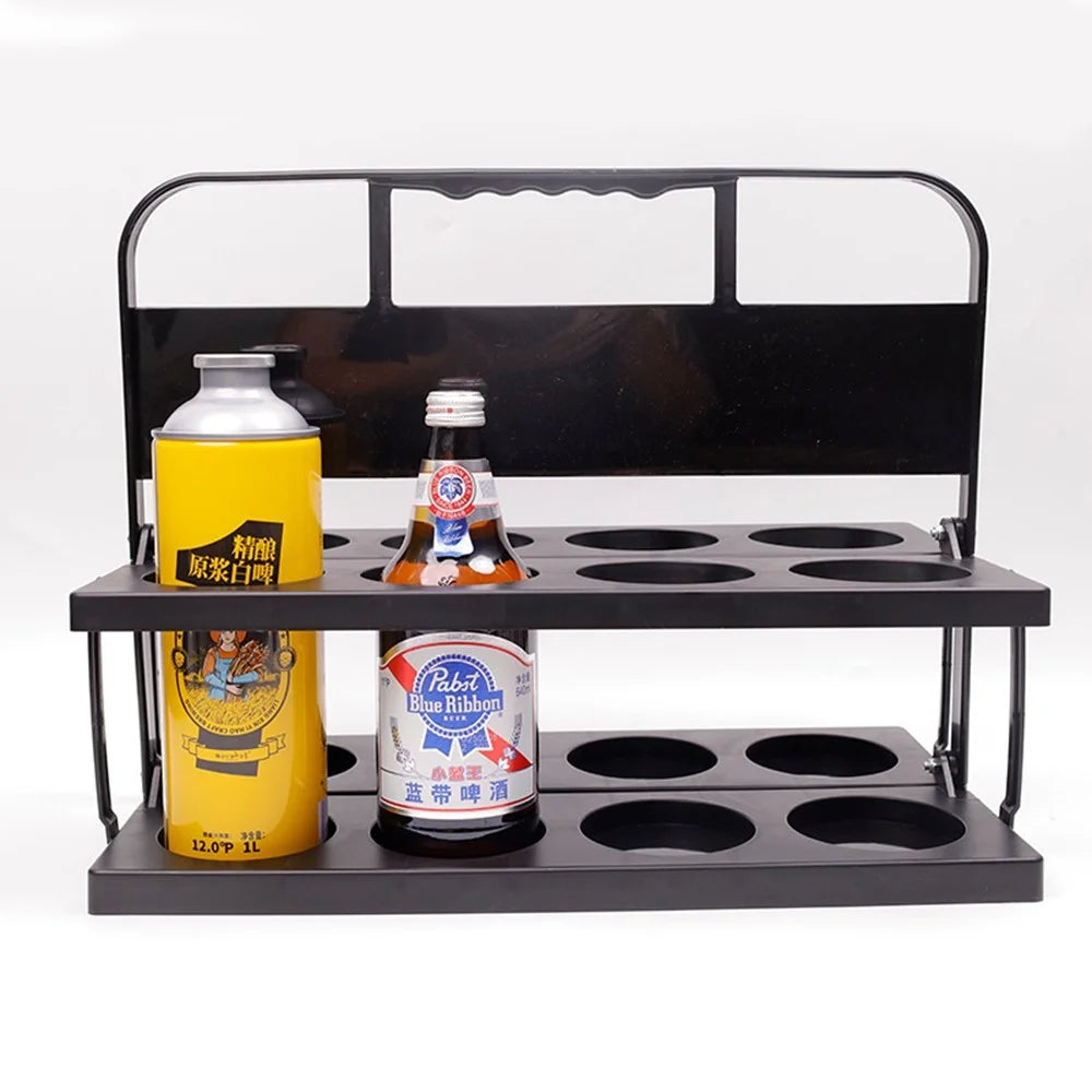 8 Holes Foldable Beer Carrier Portable Handheld Water Bottle Holder Plastic Beverage Bracket Sports Drink Stand - Round Hole / Black - 2