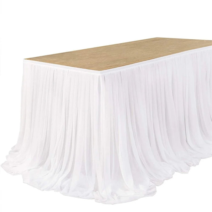 14ft Rectangle Table Skirt Polyester Ruffle Tulle Table Skirt for Wedding Bridal Birthday (75x426cm) - White - 4