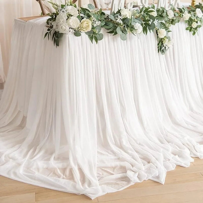 6ft Rectangle Table Skirt Polyester Ruffle Tulle Table Skirt for Wedding Bridal Birthday (75x183cm) - White - 3