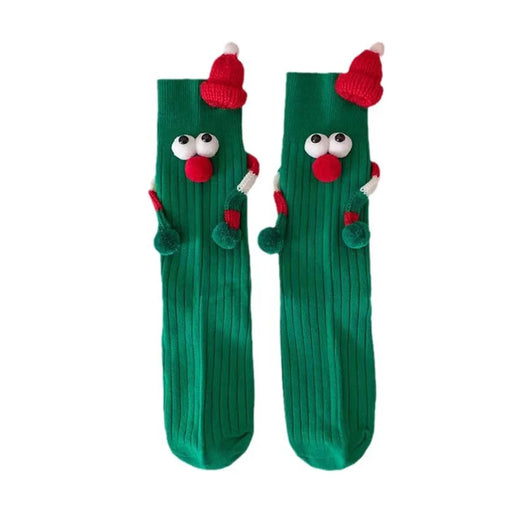 Christmas Socks Funny Cartoon Design Comfortable Breathable Holiday Mid-Calf Socks for Couples - Green - 2