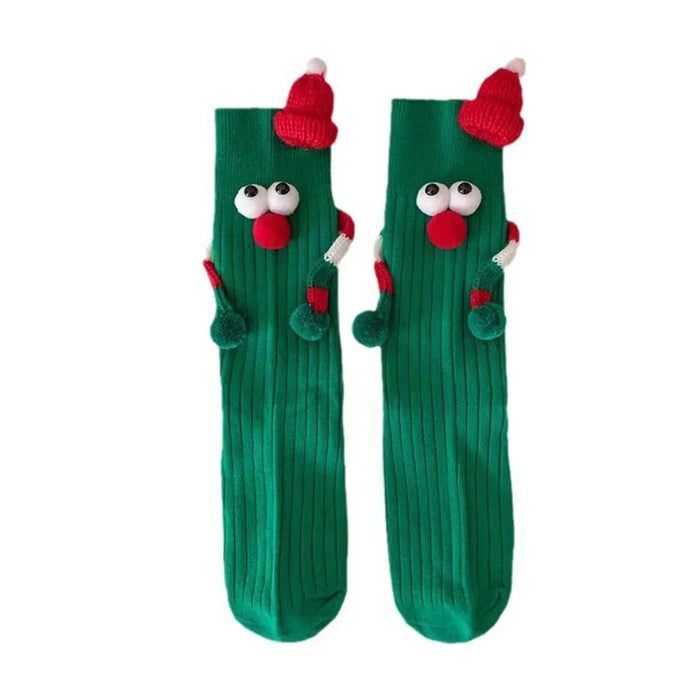 Christmas Socks Funny Cartoon Design Comfortable Breathable Holiday Mid-Calf Socks for Couples - Green - 2