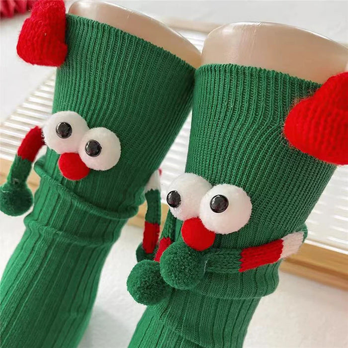 Christmas Socks Funny Cartoon Design Comfortable Breathable Holiday Mid-Calf Socks for Couples - Green - 4