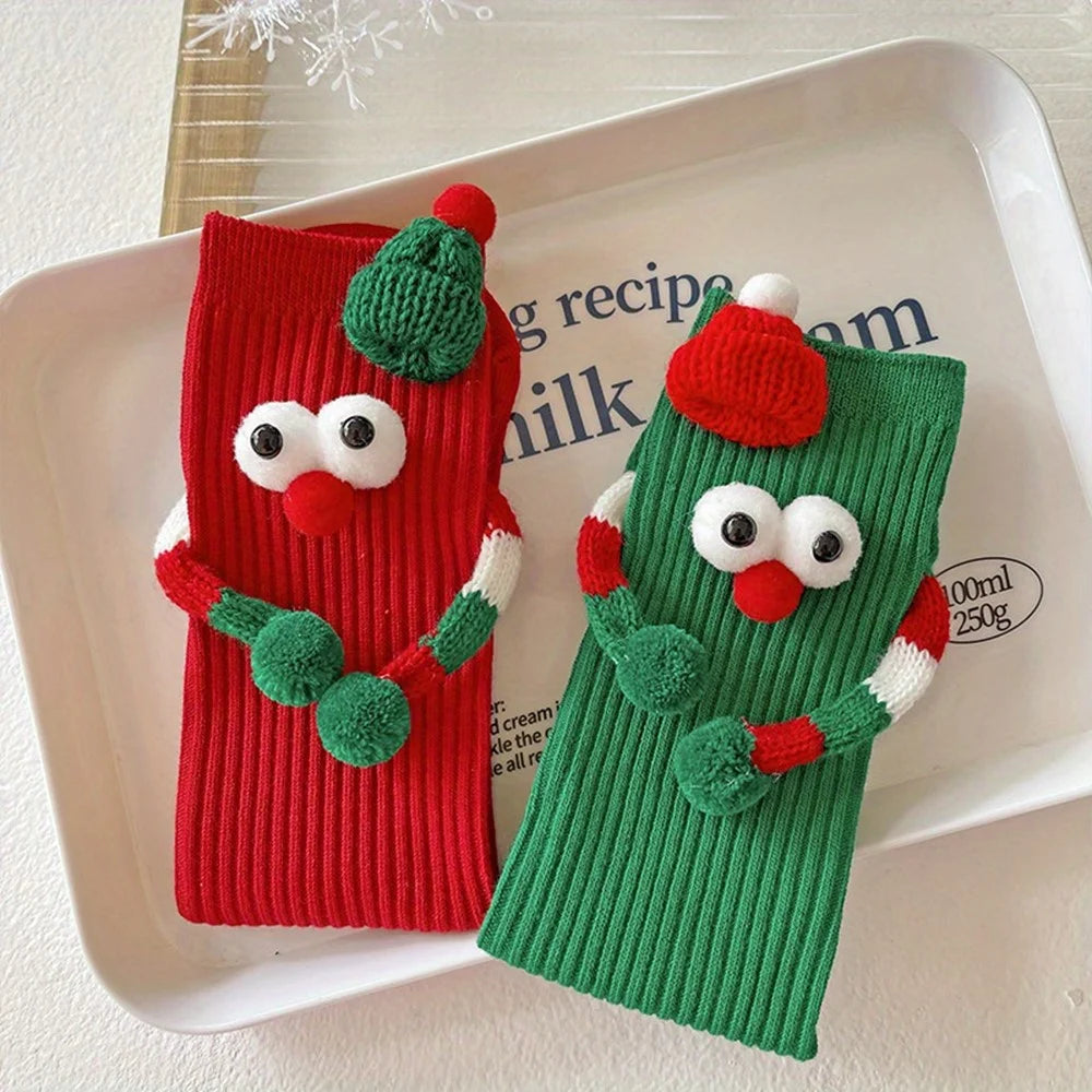 Christmas Socks Funny Cartoon Design Comfortable Breathable Holiday Mid-Calf Socks for Couples - Green - 5