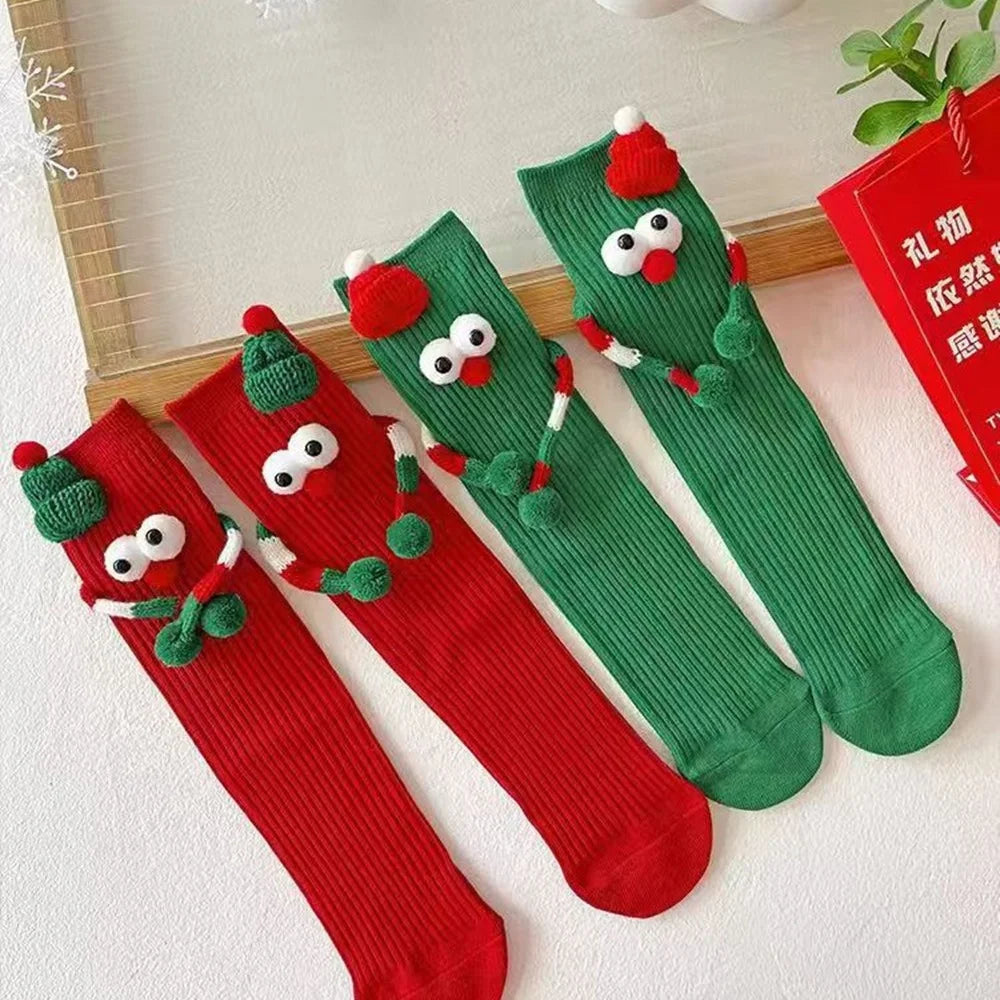 Christmas Socks Funny Cartoon Design Comfortable Breathable Holiday Mid-Calf Socks for Couples - Green - 6