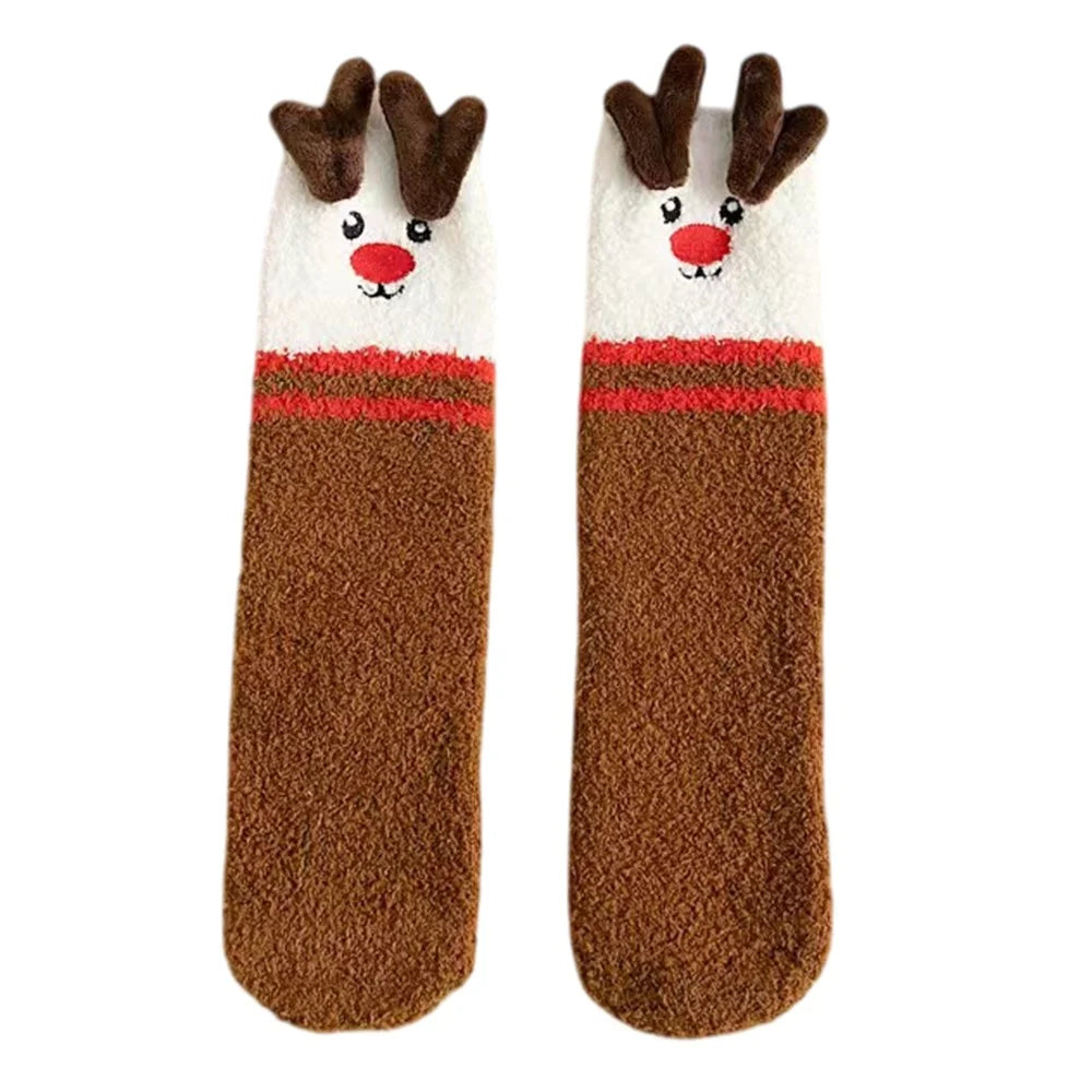 1 Pair Winter Thick Coral Fleece Christmas Socks Moisture Wicking Mid Calf Floor Socks - Elk - 1