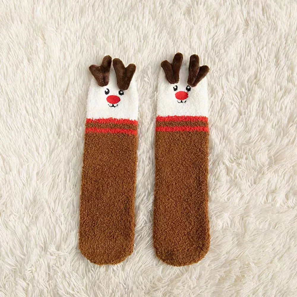 1 Pair Winter Thick Coral Fleece Christmas Socks Moisture Wicking Mid Calf Floor Socks - Elk - 2