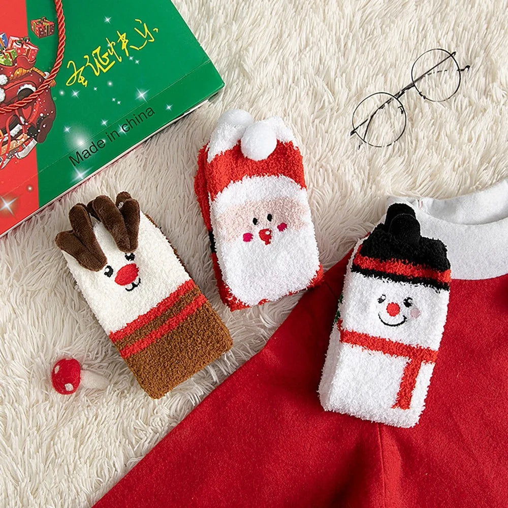 1 Pair Winter Thick Coral Fleece Christmas Socks Moisture Wicking Mid Calf Floor Socks - Elk - 5