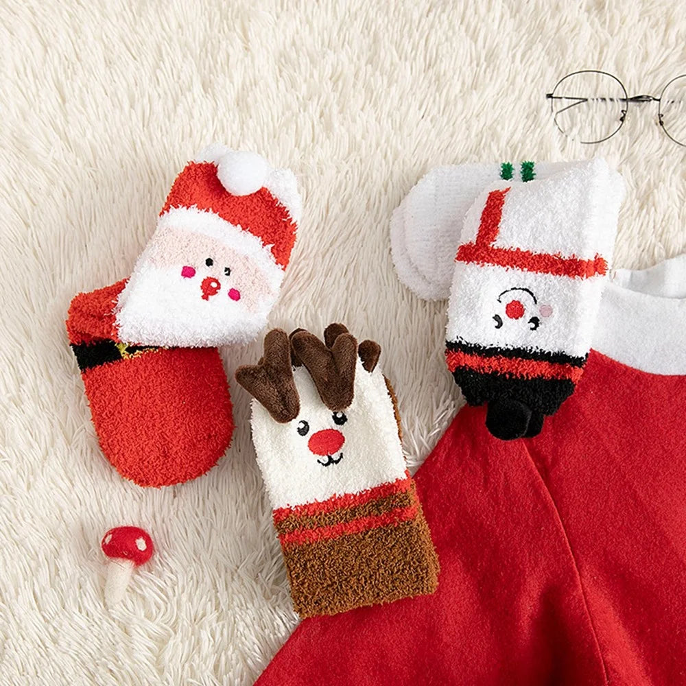 1 Pair Winter Thick Coral Fleece Christmas Socks Moisture Wicking Mid Calf Floor Socks - Elk - 6