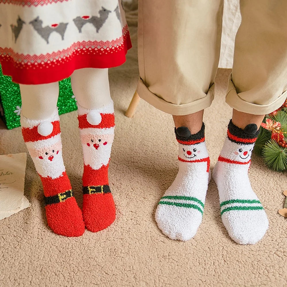 1 Pair Winter Thick Coral Fleece Christmas Socks Moisture Wicking Mid Calf Floor Socks - Elk - 7