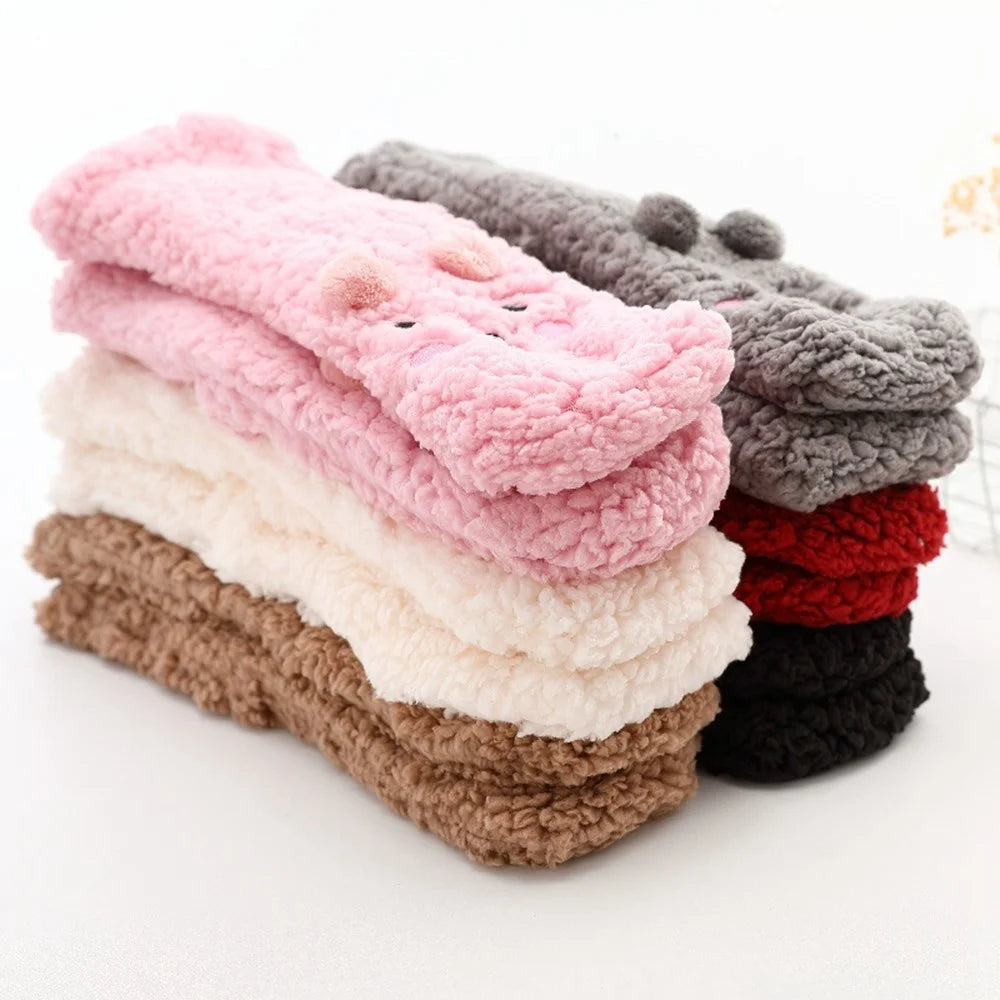 Cute Bear Fleece-Lined Sleeping Socks Cartoon Design Winter Thick Warm Floor Socks - Brown - 5