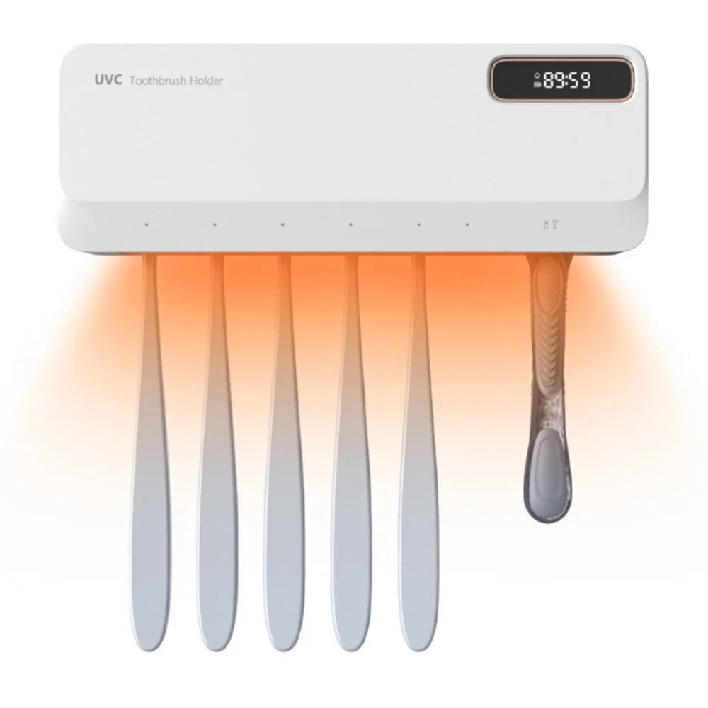 ES905 Wall Mounted UV Sterilizer Drying Toothbrush Holder with LED Display No Drilling Automatic Storage Box - White - 1