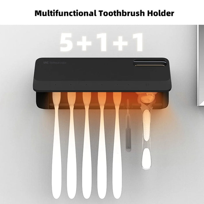 ES905 Wall Mounted UV Sterilizer Drying Toothbrush Holder with LED Display No Drilling Automatic Storage Box - White - 4
