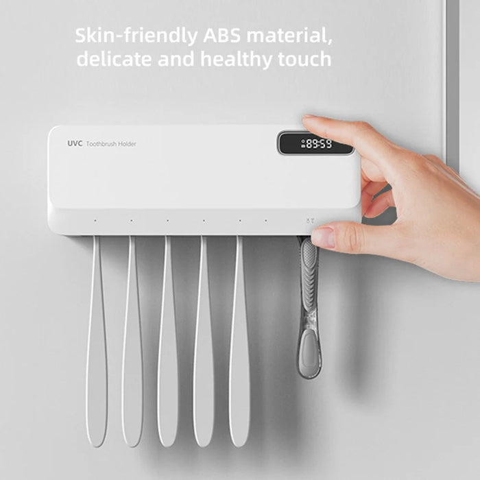 ES905 Wall Mounted UV Sterilizer Drying Toothbrush Holder with LED Display No Drilling Automatic Storage Box - White - 6