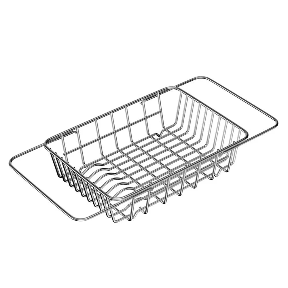 Kitchen Sink Drainer Basket Stainless Steel 30.5-42.5cm Adjustable Dish Drying Rack Organizer - 1