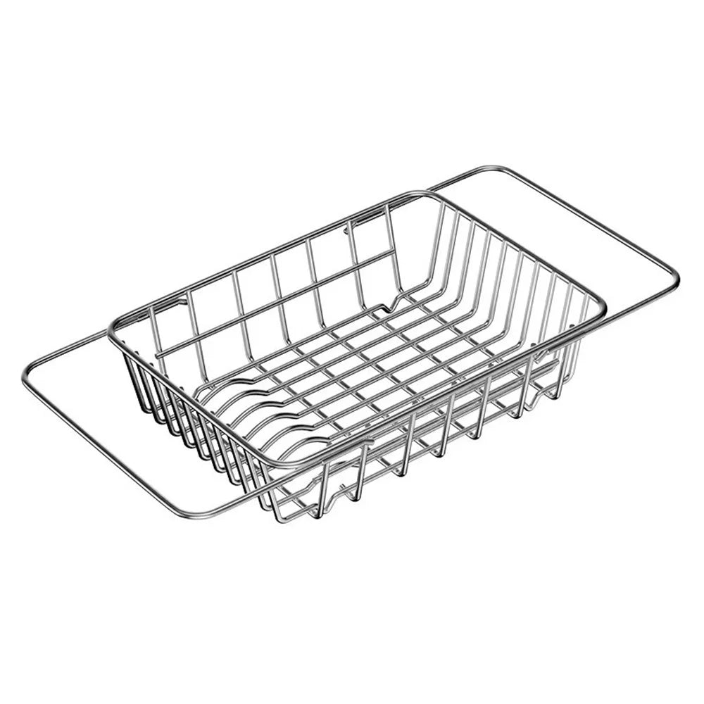 Kitchen Sink Drainer Basket Stainless Steel 38.5-55.5cm Adjustable Dish Drying Rack Organizer - 1