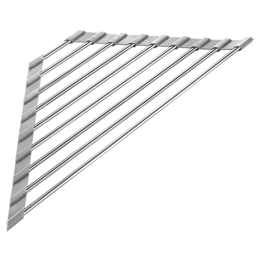 Foldable Stainless Steel Dish Drying Rack Sink Roll-Up Drainer Mat Multi-Function Kitchen Draining Basket - Grey - 1