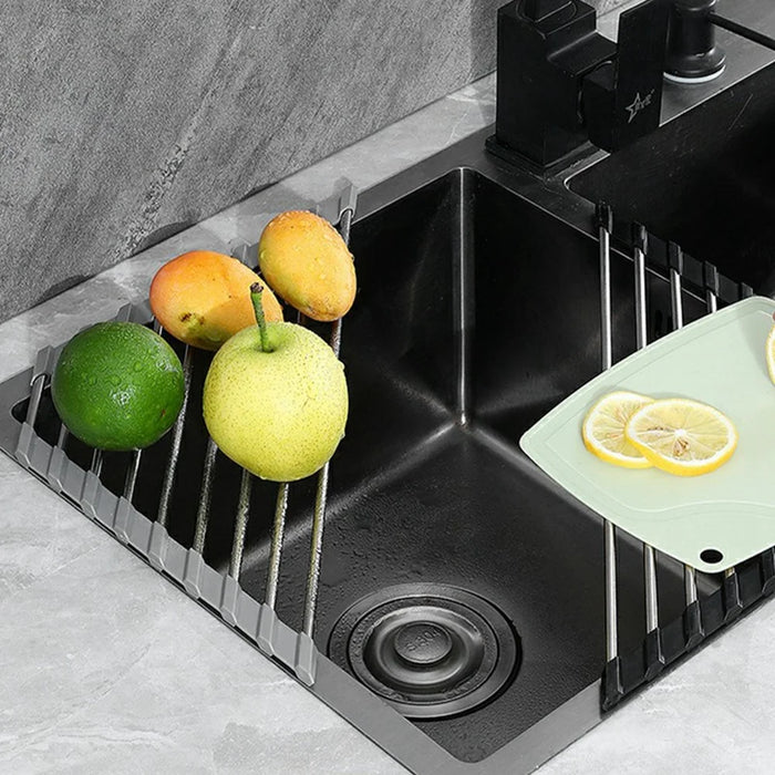 Foldable Stainless Steel Dish Drying Rack Sink Roll-Up Drainer Mat Multi-Function Kitchen Draining Basket - Grey - 7
