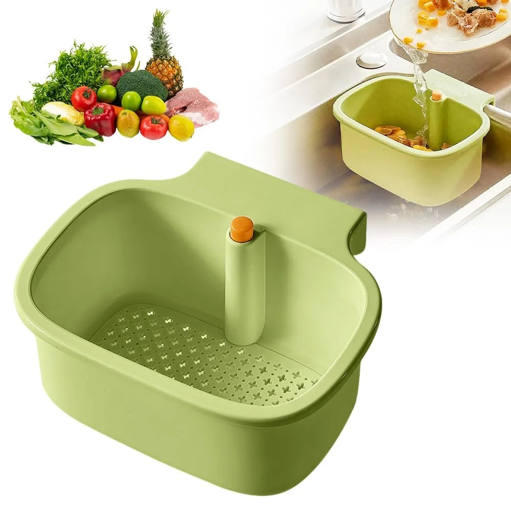 Sink Strainer Basket with Waste Filter Detachable Design Press Bottom for Kitchen Draining Filtering - Green - 1