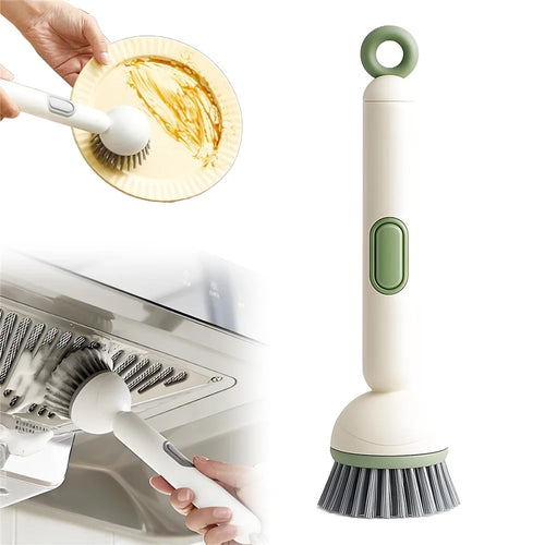Creative Long Handle Rotating Dish Brush with Soap Dispenser for Kitchen Cleaning Pots Pans Dishwashing - Green - 1