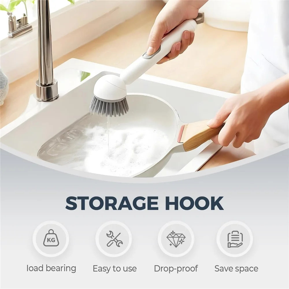 Creative Long Handle Rotating Dish Brush with Soap Dispenser for Kitchen Cleaning Pots Pans Dishwashing - Green - 2