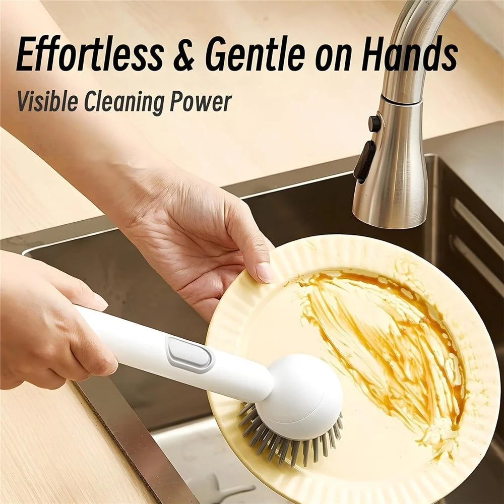 Creative Long Handle Rotating Dish Brush with Soap Dispenser for Kitchen Cleaning Pots Pans Dishwashing - Green - 5