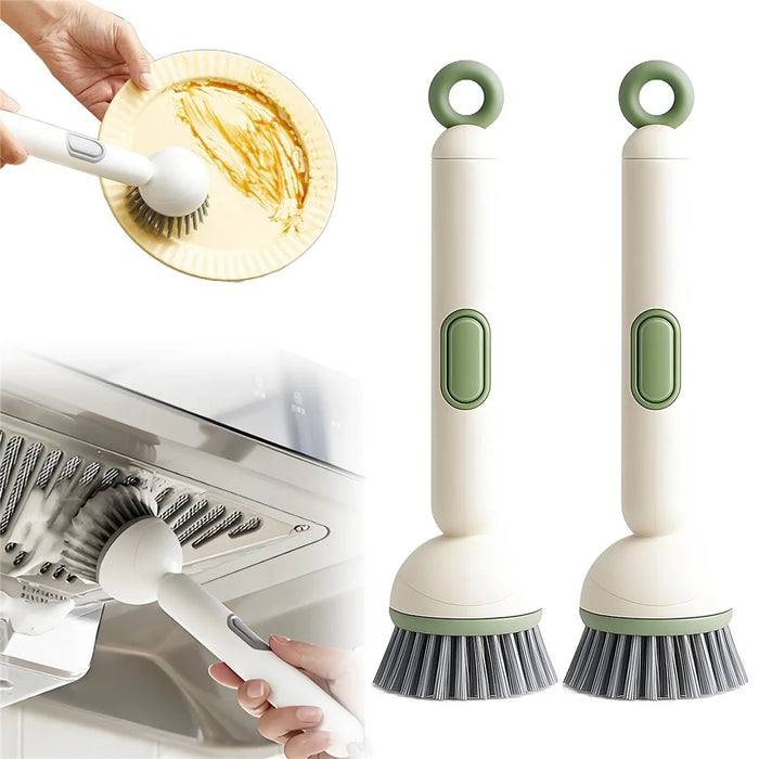 2Pcs Creative Long Handle Rotating Dish Brush with Soap Dispenser for Kitchen Cleaning Pots Pans Dishwashing - Green - 1