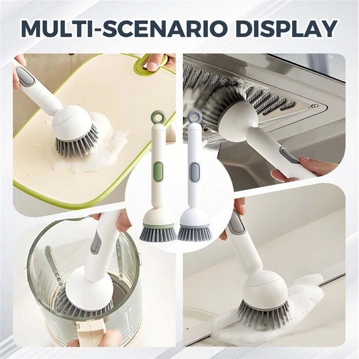 2Pcs Creative Long Handle Rotating Dish Brush with Soap Dispenser for Kitchen Cleaning Pots Pans Dishwashing - Green - 2