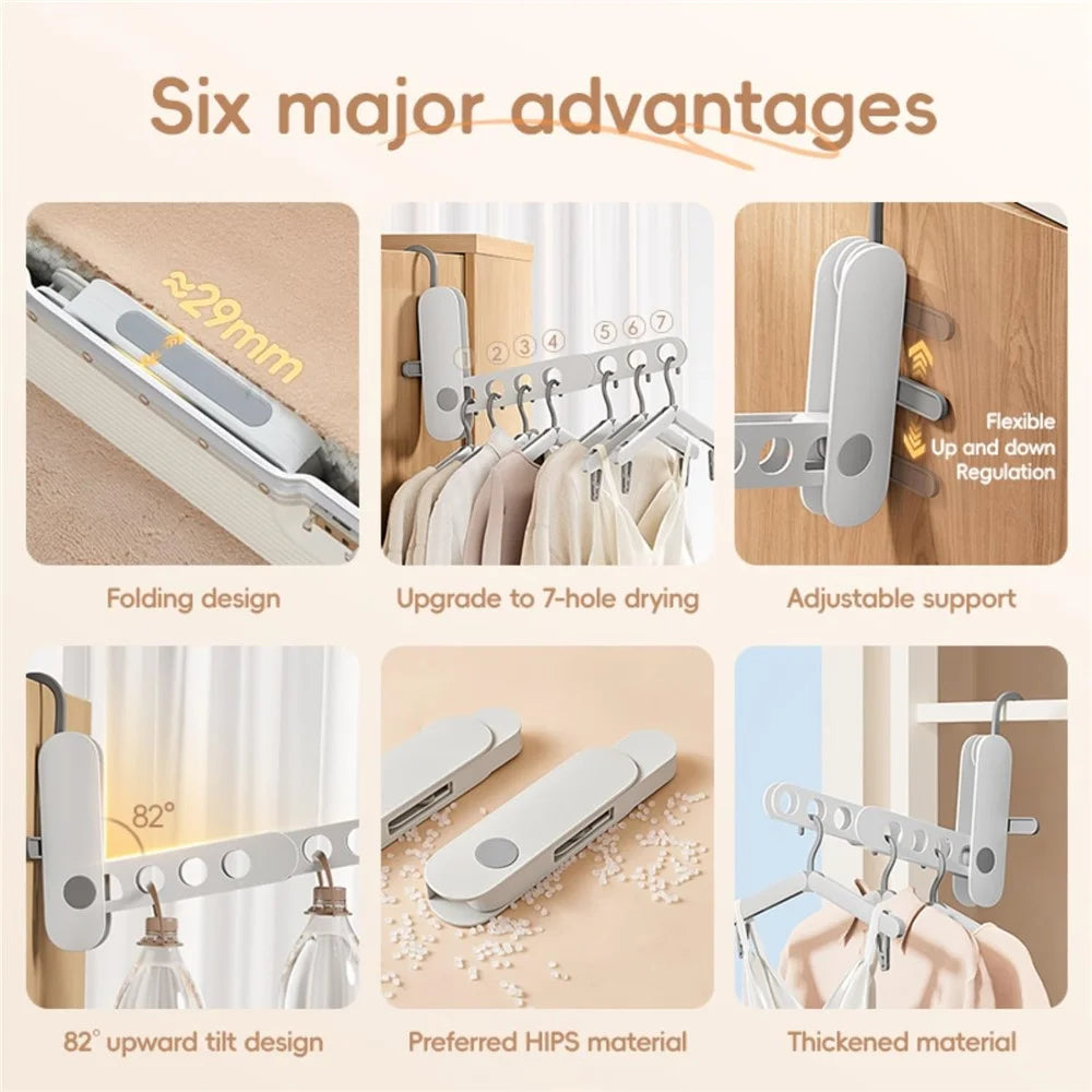 Travel Folding Clothes Hanger 7 Hole Portable Drying Rack for Hotel Business Trip Clothing Organizer - Blue - 2