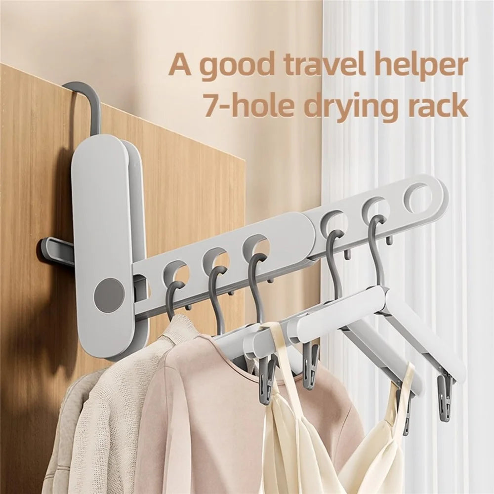 Travel Folding Clothes Hanger 7 Hole Portable Drying Rack for Hotel Business Trip Clothing Organizer - Blue - 3