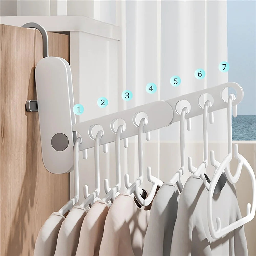 Travel Folding Clothes Hanger 7 Hole Portable Drying Rack for Hotel Business Trip Clothing Organizer - Blue - 5