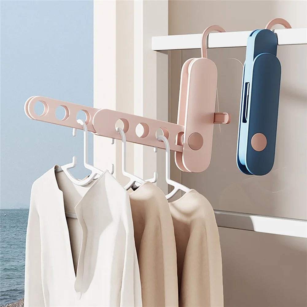 Travel Folding Clothes Hanger 7 Hole Portable Drying Rack for Hotel Business Trip Clothing Organizer - Blue - 7