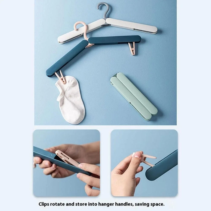 Foldable Travel Clothes Hanger Portable Drying Rack With Hidden Clips For Socks Underwear - Blue - 3