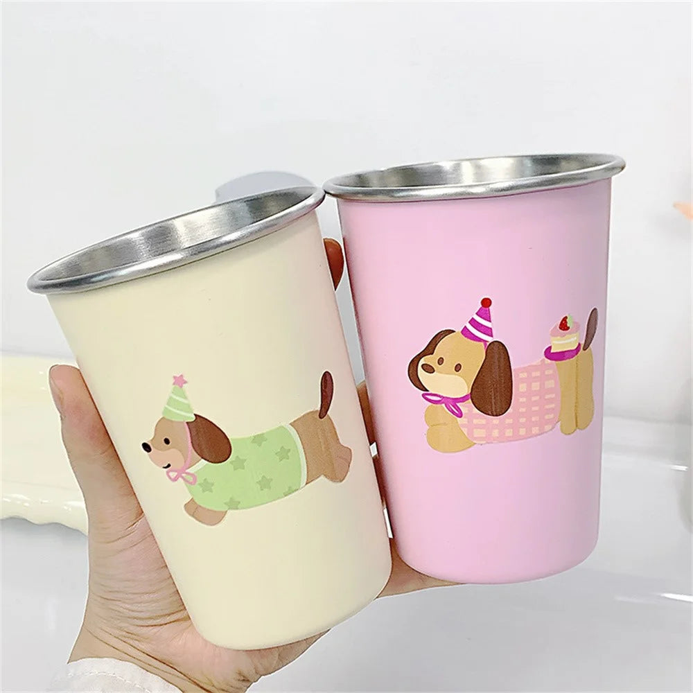 Minimalist Cartoon Design Stainless Steel Mouthwash Cup Toothbrush Holder For Home Bathroom - Beige - 3