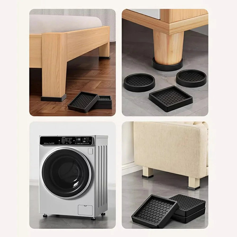 4Pcs Furniture Leg Pads 5CM Square Non Slip Soft Feet Mat Noise Reduction for Chair Table Sofa - Black - 4
