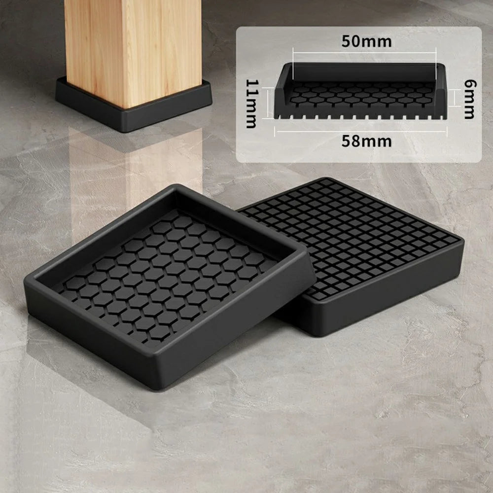4Pcs Furniture Leg Pads 5CM Square Non Slip Soft Feet Mat Noise Reduction for Chair Table Sofa - Black - 5
