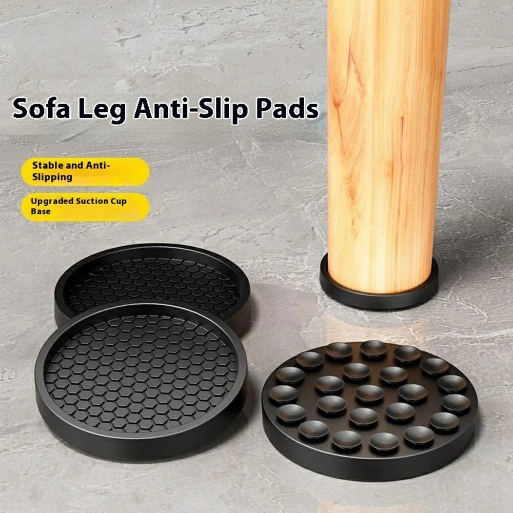 4Pcs 5CM Round Suction Cup Furniture Pads for Sofa Legs Chair Table Feet Non Slip Silicone Mat Noise Reduction - Black - 3