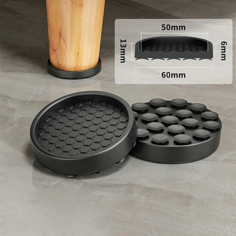 4Pcs 5CM Round Suction Cup Furniture Pads for Sofa Legs Chair Table Feet Non Slip Silicone Mat Noise Reduction - Black - 5