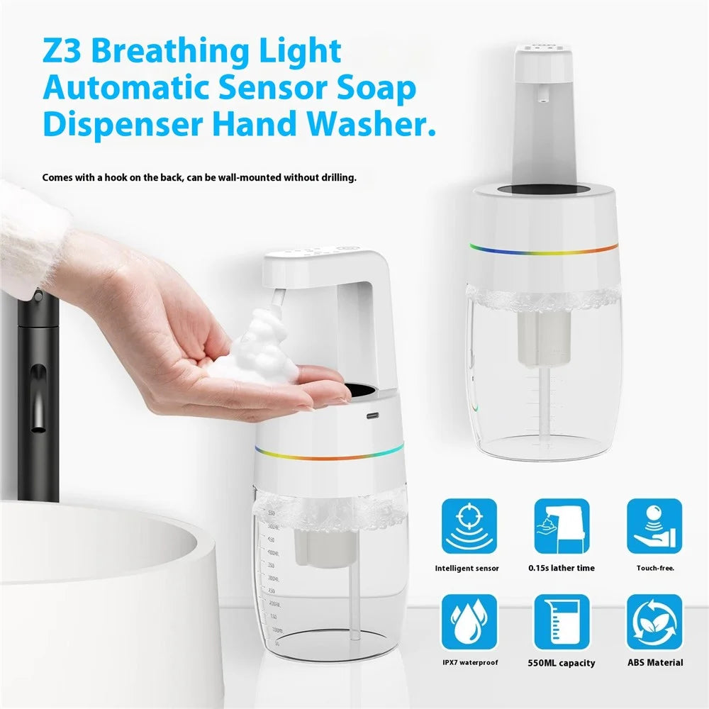 550ml Automatic Soap Dispenser Infrared Sensor Foam Dispenser with Lighting Effect for Home / Office - Foam Version - 5
