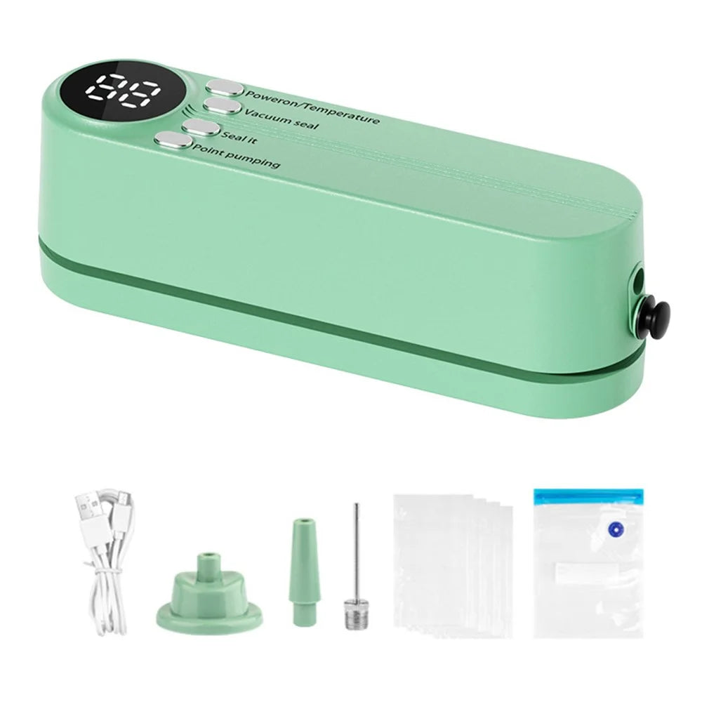 Mini Vacuum Sealer Rechargeable Food Sealing Machine Portable Packaging Device for Kitchen - Green - 1