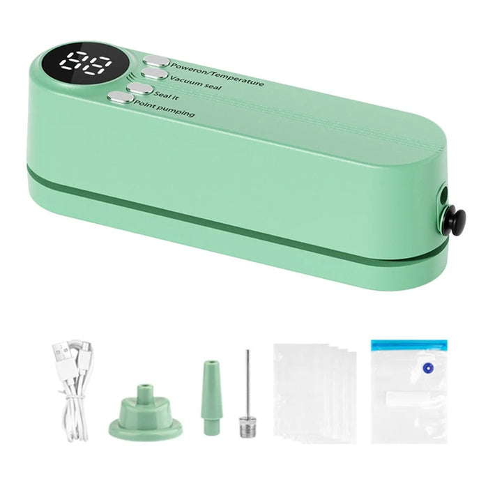 Mini Vacuum Sealer Rechargeable Food Sealing Machine Portable Packaging Device for Kitchen - Green - 1
