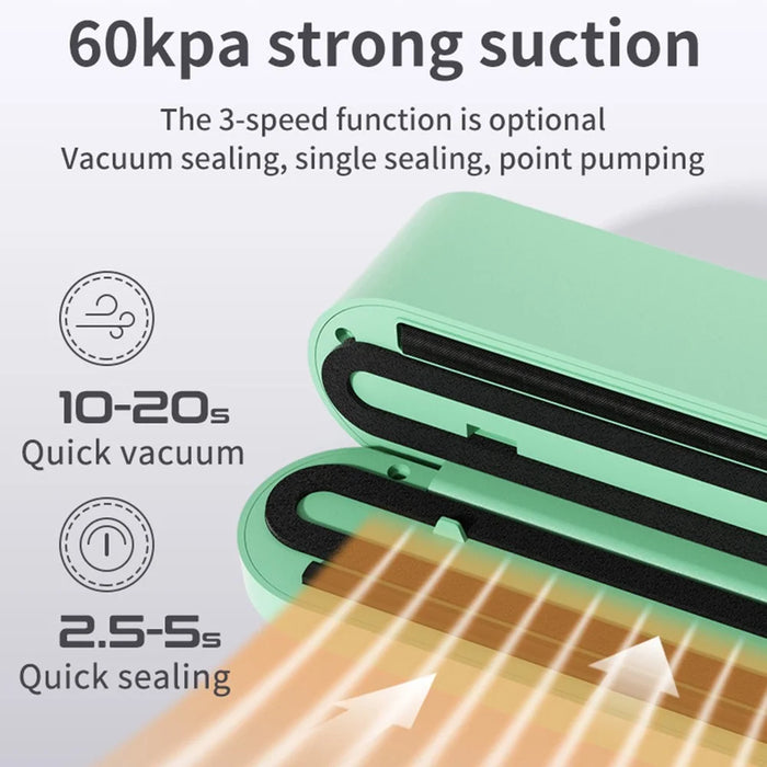 Mini Vacuum Sealer Rechargeable Food Sealing Machine Portable Packaging Device for Kitchen - Green - 3