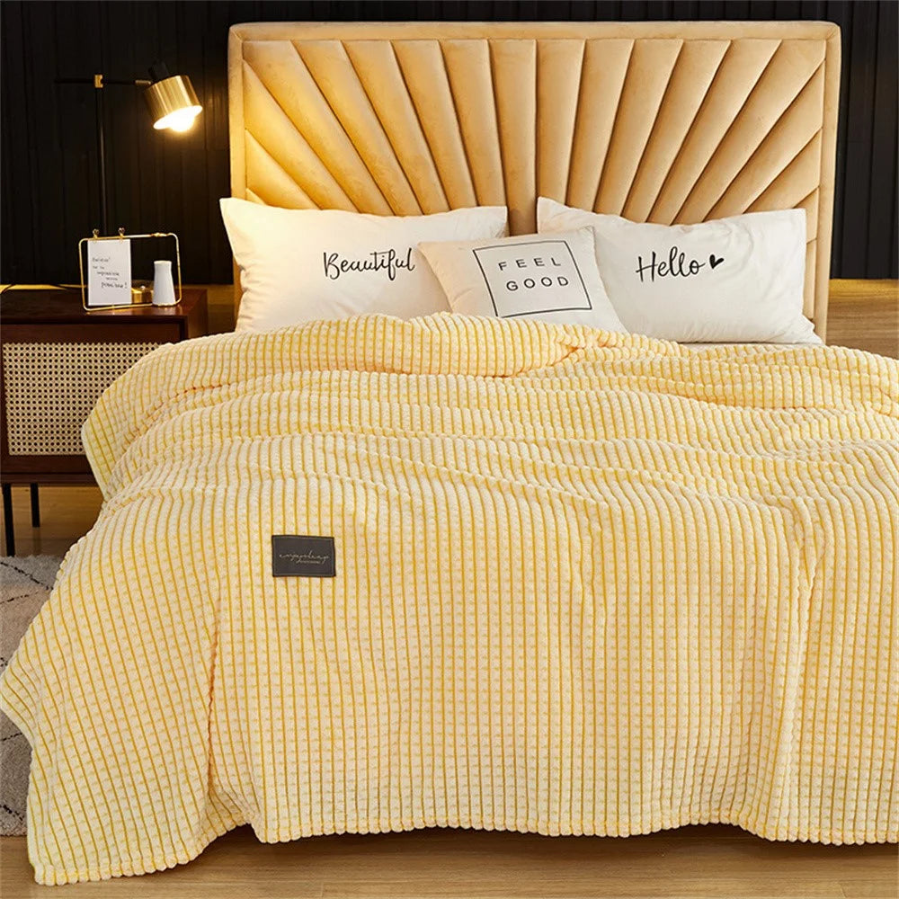 100x120cm Milk Velvet Throw Blanket Soft Warm Cozy Nap Blanket for Couch Sofa Bed - Yellow - 1