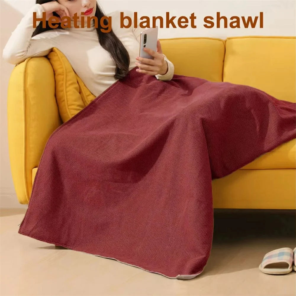 150 x 80cm USB Heated Zipper Poncho for Single Person Heating Shawl Home Office Nap Electirc Warming Blanket - Red - 4