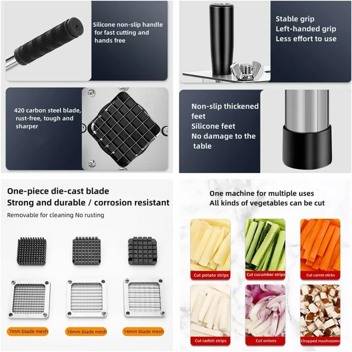 Commercial Vegetable Chopper with 3 Blades Stainless Steel French Fry Cutter for Kitchen Restaurant (BPA Free, No FDA) - 6