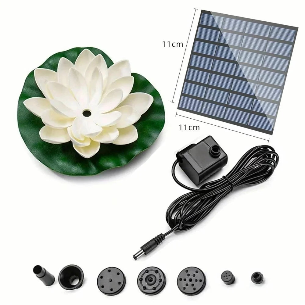 Solar Powered Floating Fountain For Outdoor Water Features Garden Pond Decorative Lotus Leaf Flower Design - White - 1