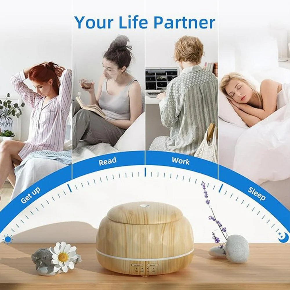 300ml Wood Grain USB Humidifier Ultrasonic Aromatherapy Diffuser Portable Essential Oil Diffuser with 7-Color Ambient Light - Wood Grain - 2