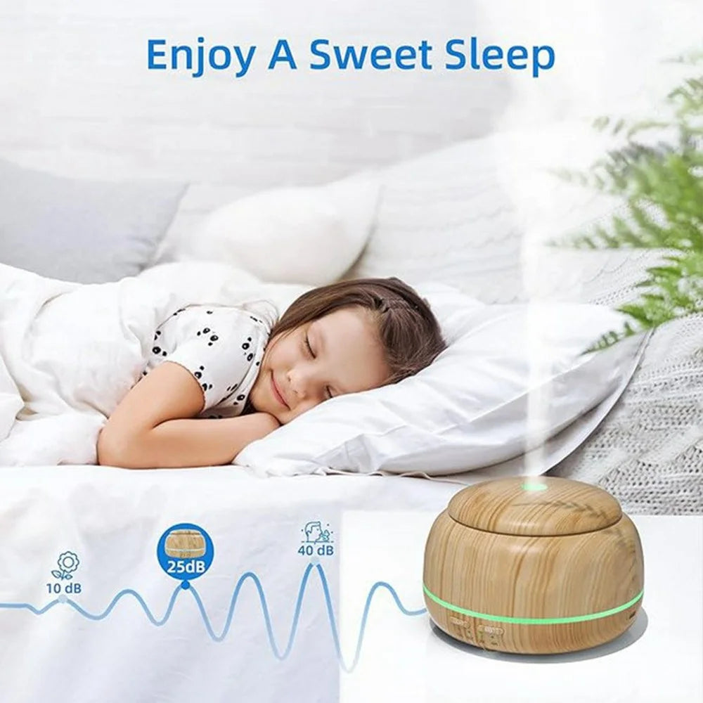 300ml Wood Grain USB Humidifier Ultrasonic Aromatherapy Diffuser Portable Essential Oil Diffuser with 7-Color Ambient Light - Wood Grain - 3