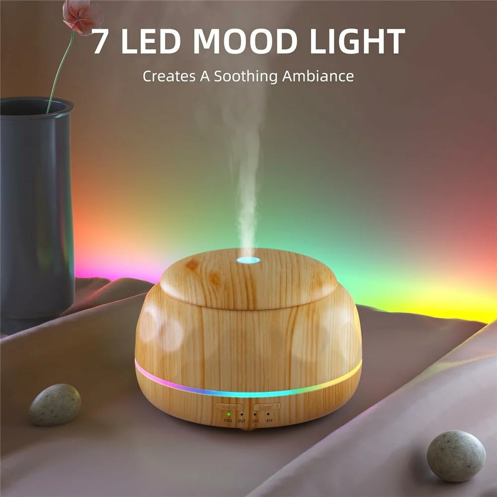 300ml Wood Grain USB Humidifier Ultrasonic Aromatherapy Diffuser Portable Essential Oil Diffuser with 7-Color Ambient Light - Wood Grain - 6